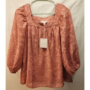 Women’s LC Lauren Conrad Square neck petite medium Lace Pink Sheer Sleeve 0475